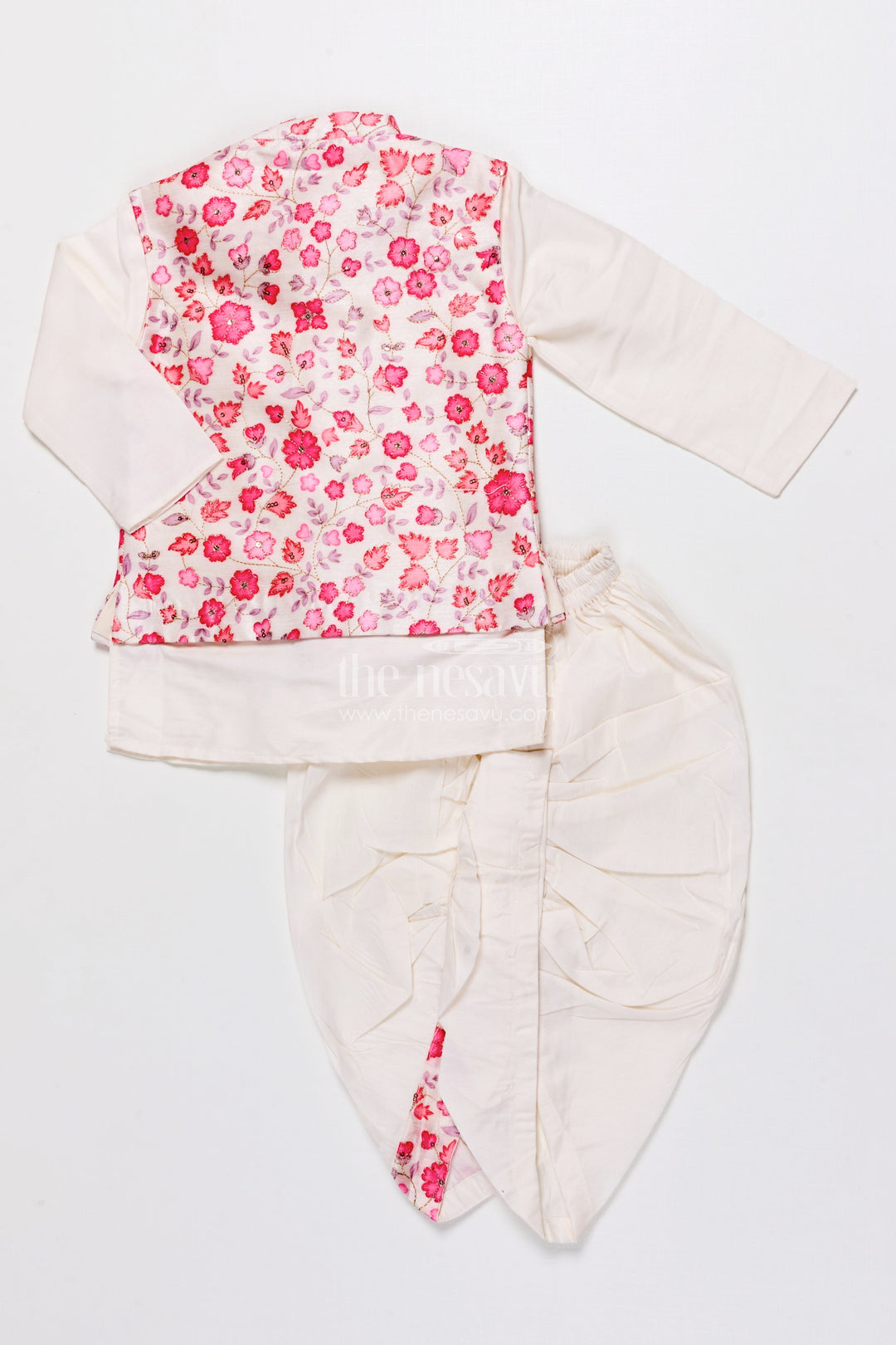 The Nesavu Boys Jacket Sets Boys Jacket Kurta Set with Floral Print for Wedding Functions and Ethnic Day Nesavu Nesavu boys floral print jacket kurta set festive silk blend outfit weddings ethnic celebrations