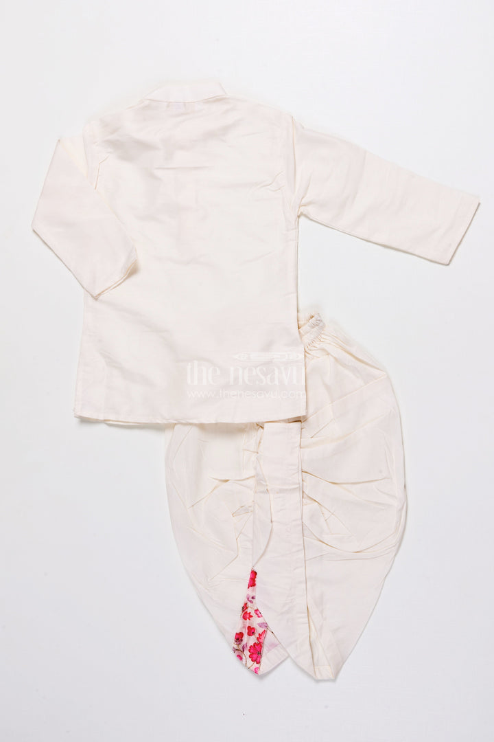 The Nesavu Boys Jacket Sets Boys Jacket Kurta Set with Floral Print for Wedding Functions and Ethnic Day Nesavu Nesavu boys floral print jacket kurta set festive silk blend outfit weddings ethnic celebrations