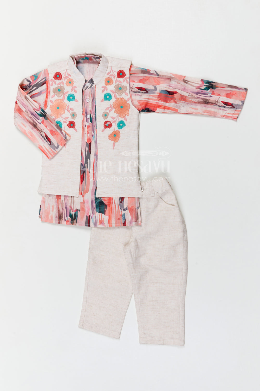 The Nesavu Boys Jacket Sets Boys Jacket Set for Festive Occasions and Birthday Celebrations Nesavu Nesavu boys cotton jacket set with digital print jacket for festive celebrations and weddings