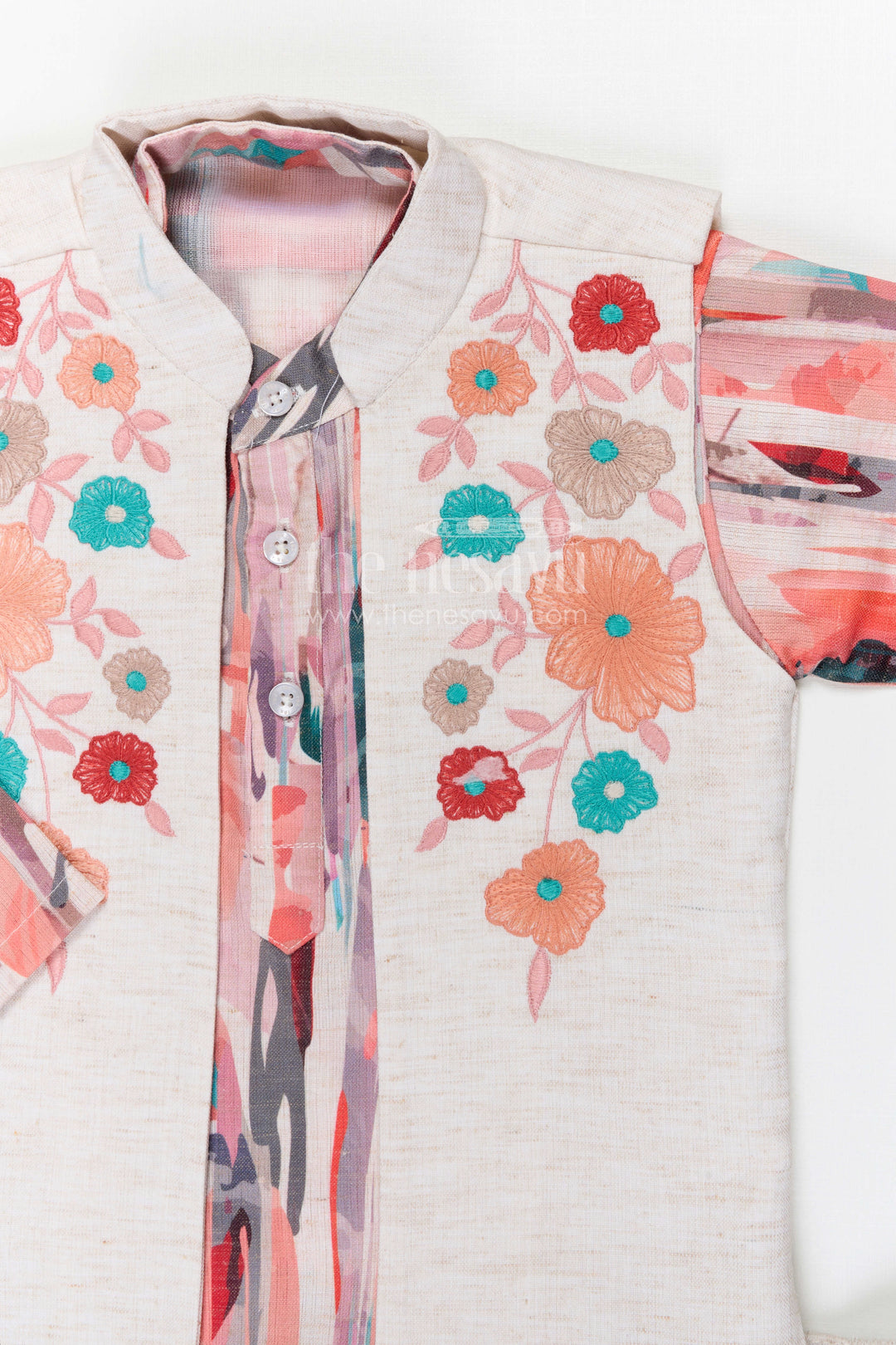 The Nesavu Boys Jacket Sets Boys Jacket Set for Festive Occasions and Birthday Celebrations Nesavu Nesavu boys cotton jacket set with digital print jacket for festive celebrations and weddings