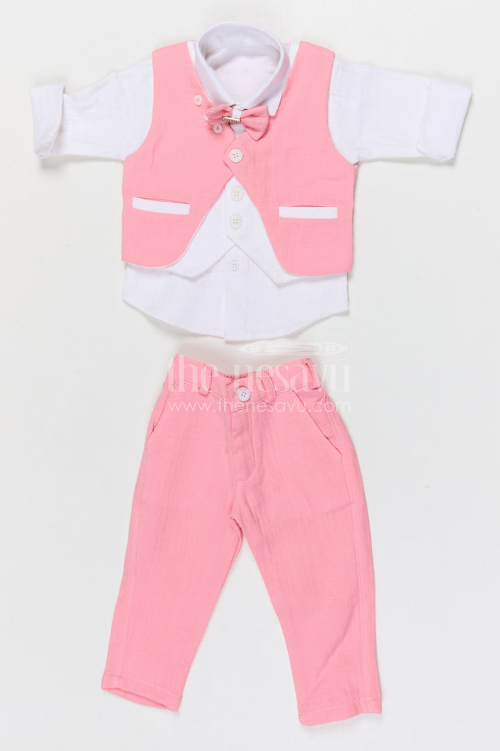 The Nesavu Boys Jacket Sets Boys Jacket Set for Festive Occasions and Traditional Celebrations Nesavu 12 (3M) / Pink / Muslin Cotton BCS505B-12 Nesavu boys muslin cotton jacket set for festive occasions weddings and cultural celebrations