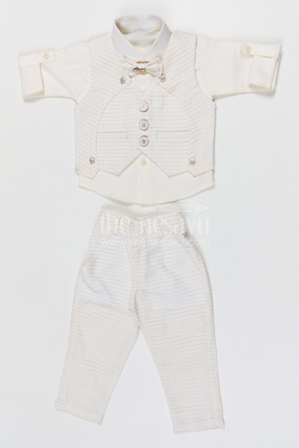 The Nesavu Boys Jacket Sets Boys Jacket Set for Weddings and Traditional Celebrations Nesavu 12 (3M) / White / Cotton BCS558A-12 Nesavu boys jacket set for weddings festive celebrations and traditional family gatherings