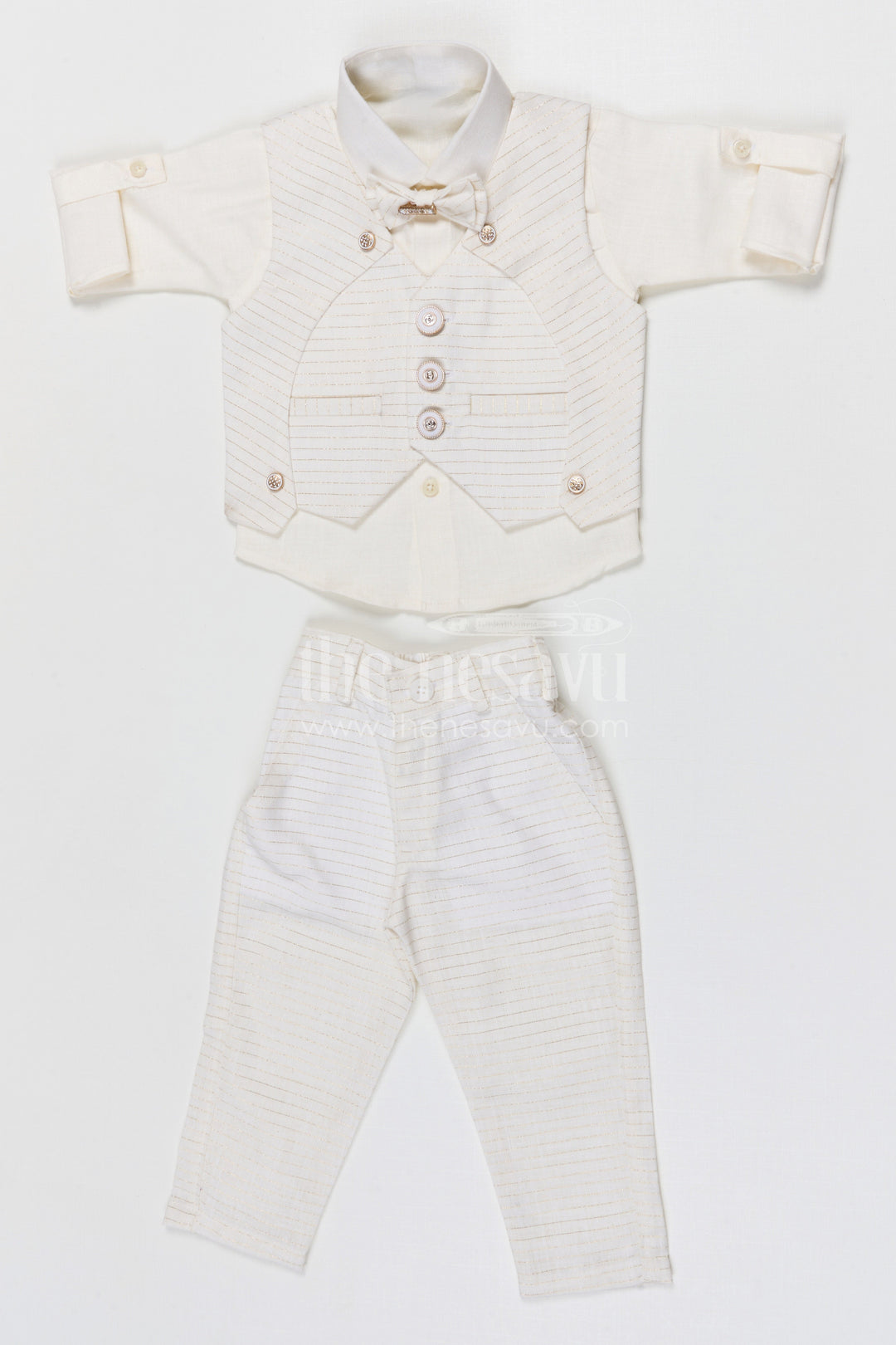 The Nesavu Boys Jacket Sets Boys Jacket Set for Weddings and Traditional Celebrations Nesavu 12 (3M) / White / Cotton BCS558A-12 Nesavu boys jacket set for weddings festive celebrations and traditional family gatherings