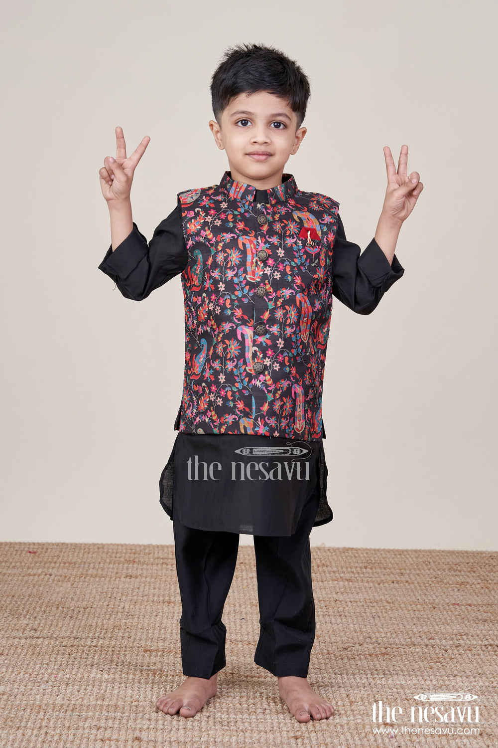 The Nesavu Boys Jacket Sets Boys Jacket Set for Weddings and Traditional Events Nesavu Nesavu boys jacket kurta set festive digital print weddings ethnic school days