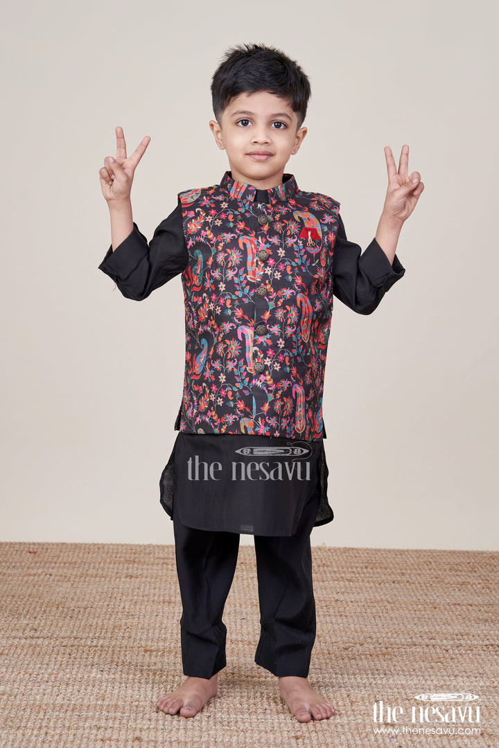 The Nesavu Boys Jacket Sets Boys Jacket Set for Weddings and Traditional Events Nesavu Nesavu boys jacket kurta set festive digital print weddings ethnic school days