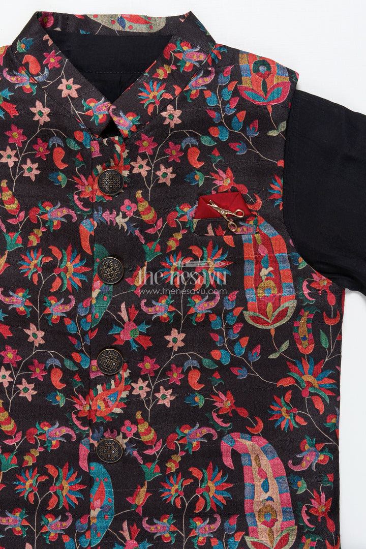 The Nesavu Boys Jacket Sets Boys Jacket Set for Weddings and Traditional Events Nesavu Nesavu boys jacket kurta set festive digital print weddings ethnic school days
