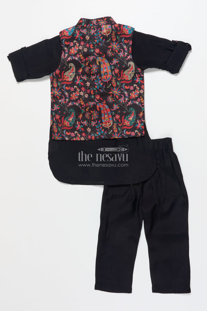 The Nesavu Boys Jacket Sets Boys Jacket Set for Weddings and Traditional Events Nesavu Nesavu boys jacket kurta set festive digital print weddings ethnic school days