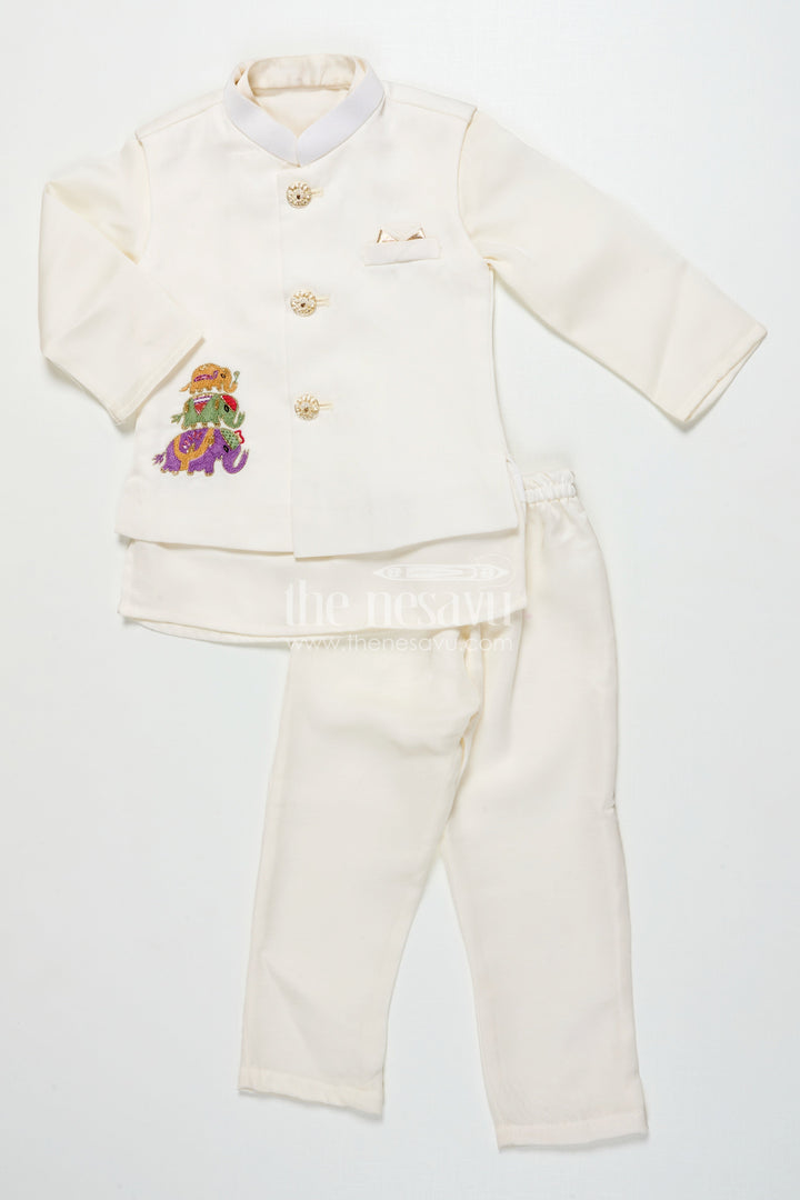 The Nesavu Boys Jacket Sets Boys Jacket Set for Weddings and Traditional Family Celebrations Nesavu Nesavu boys embroidered jacket dhoti set silk weddings naming ceremony celebrations