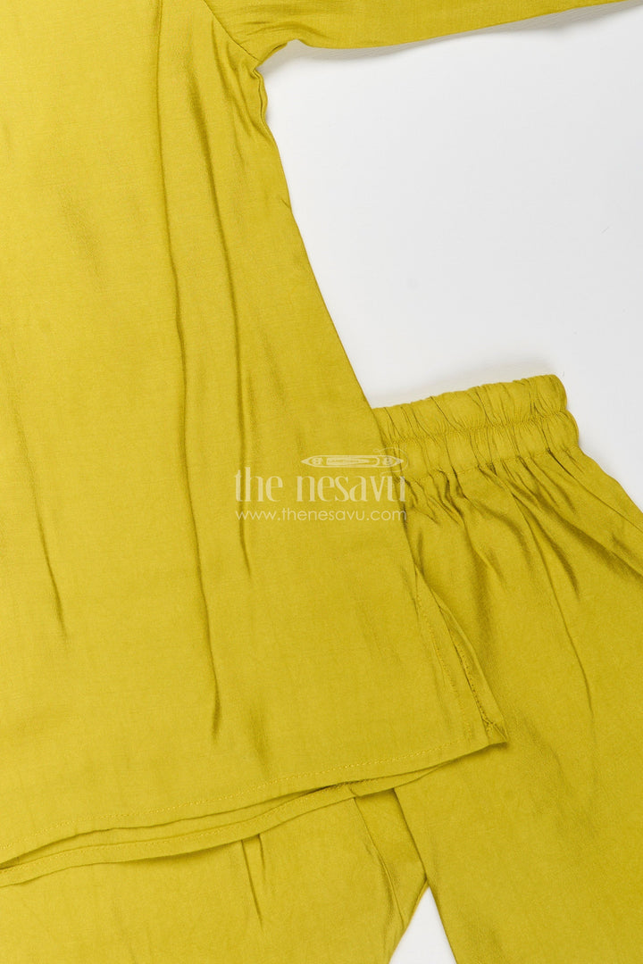 The Nesavu Boys Jacket Sets Boys Jacket Style Sherwani in Mustard Viscose Blend with Heavy Sequin Embroidered Nehru Jacket Nesavu Boys Mustard Jacket Style Sherwani Sequin Embroidered Nehru Jacket Matching Kurta Set | The Nesavu