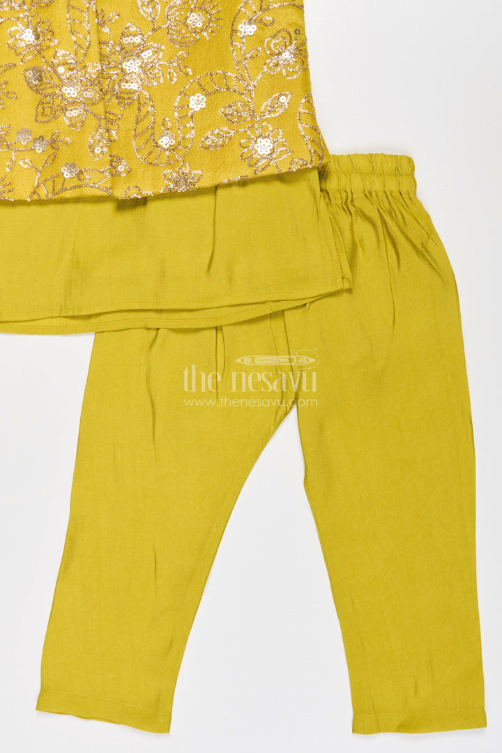 The Nesavu Boys Jacket Sets Boys Jacket Style Sherwani in Mustard Viscose Blend with Heavy Sequin Embroidered Nehru Jacket Nesavu Boys Mustard Jacket Style Sherwani Sequin Embroidered Nehru Jacket Matching Kurta Set | The Nesavu