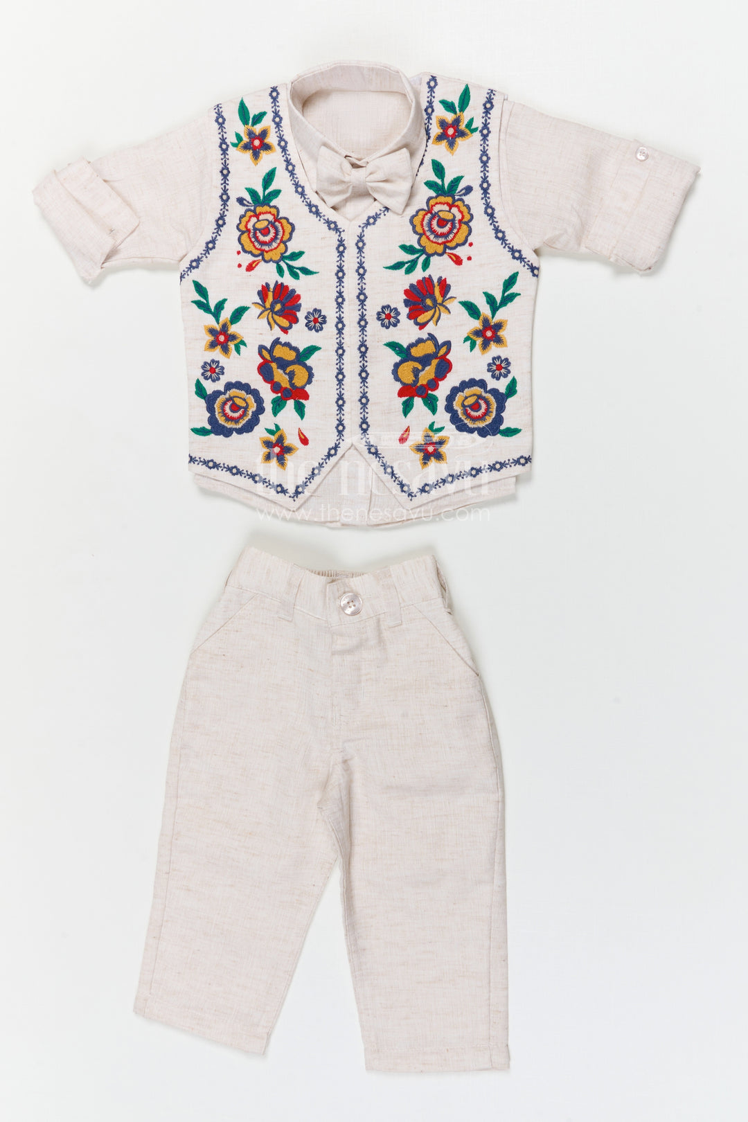 The Nesavu Boys Jacket Sets Boys Jacket Suit for Festive Occasions and Wedding Celebrations Nesavu Nesavu boys cotton jacket suit with embroidered jacket for festive occasions and weddings