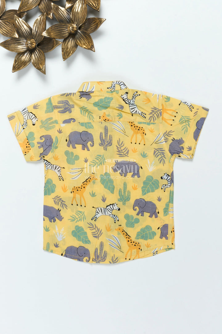 The Nesavu Boys Cotton Shirt Boys Jungle-Themed Cotton Shirt for Summer Outings and Everyday Wear Nesavu Nesavu boys cotton shirt jungle animal print everyday wear outdoor fun