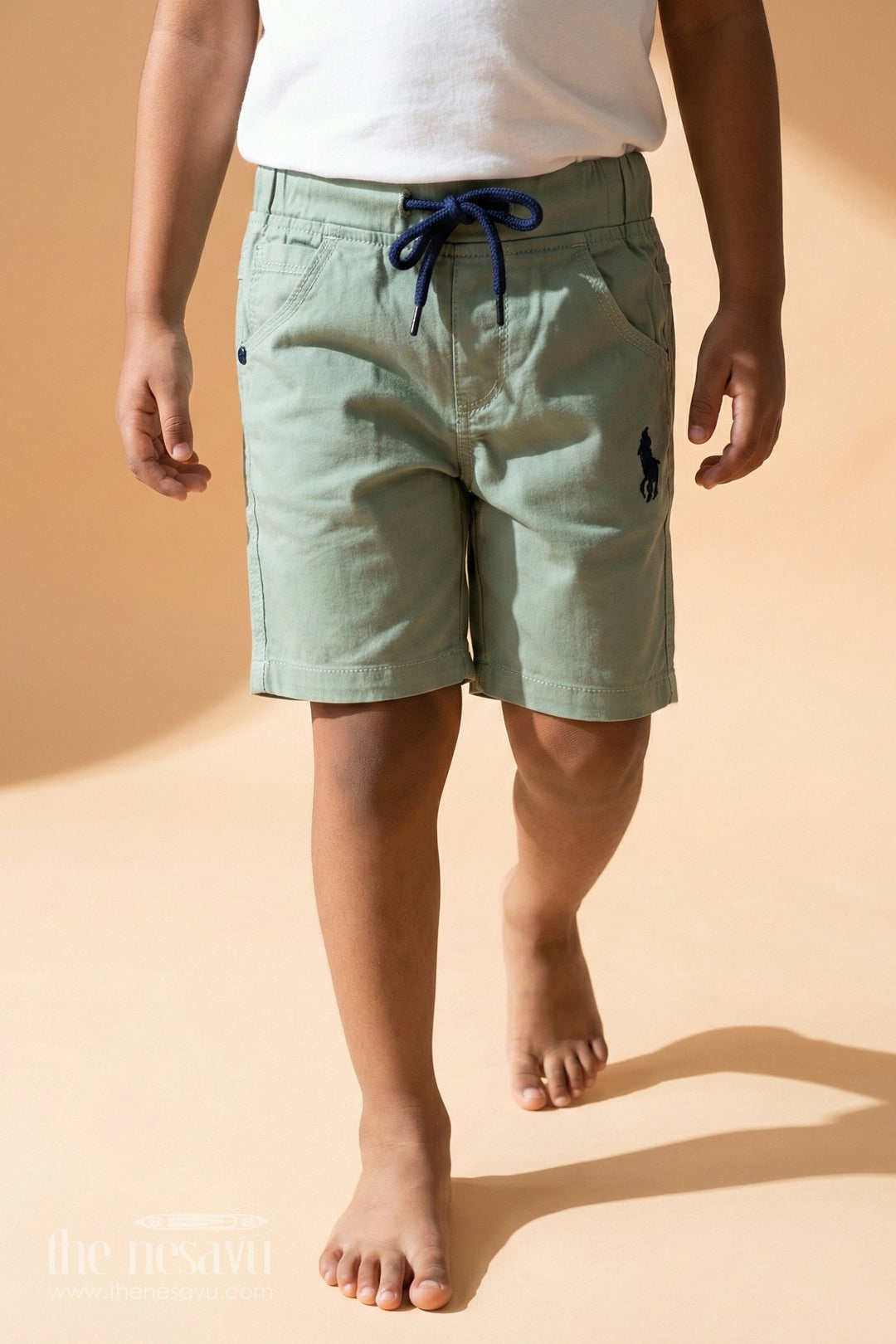 The Nesavu Boys Shorts Boys Khaki Cotton Shorts with Adjustable Drawstring and Functional Pockets Nesavu 18 (2Y) / Green BWS001K-18 Boys Khaki Cotton Shorts Adjustable Drawstring Embroidered Logo | The Nesavu