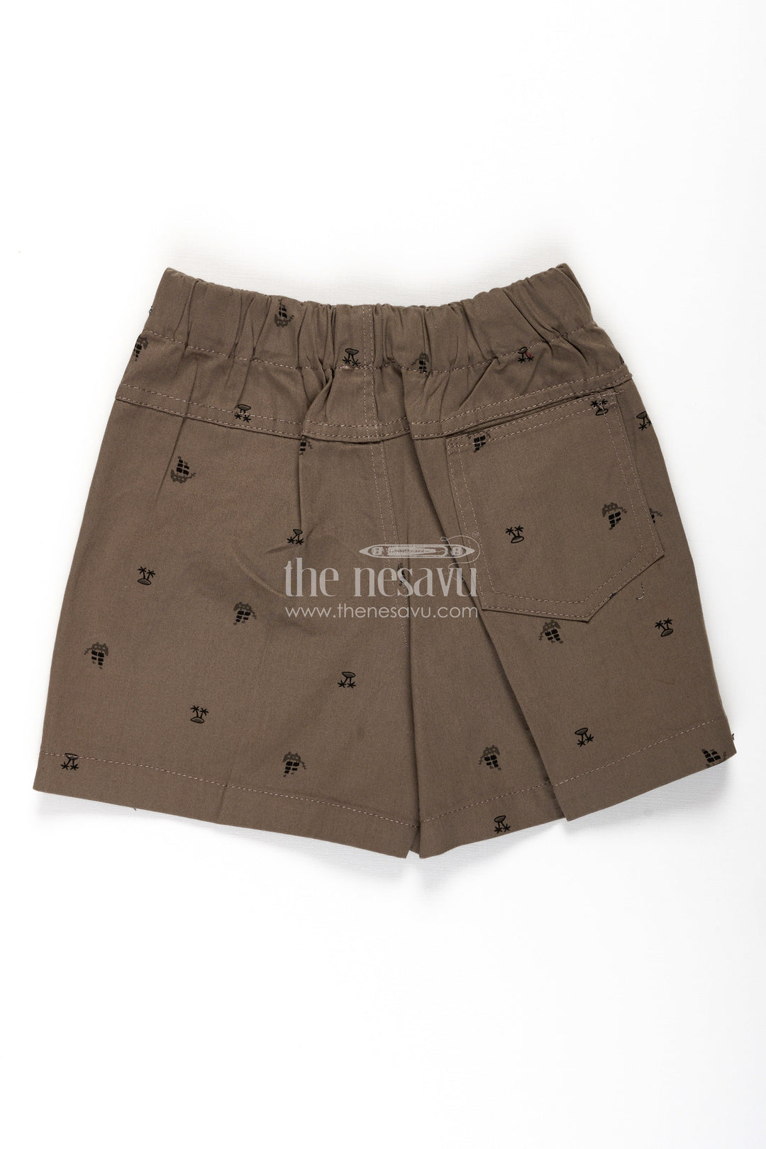 The Nesavu Boys Shorts Boys Khaki Cotton Sweatshirt Shorts with Tropical Palm Tree Print and Comfy Elastic Waistband Nesavu Nesavu Boys Khaki Cotton Sweatshirt Shorts Palm Tree Print Relaxed Everyday Fit