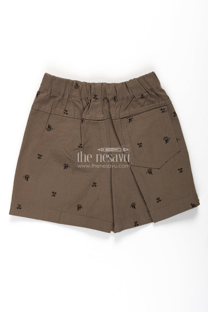 The Nesavu Boys Shorts Boys Khaki Cotton Sweatshirt Shorts with Tropical Palm Tree Print and Comfy Elastic Waistband Nesavu Nesavu Boys Khaki Cotton Sweatshirt Shorts Palm Tree Print Relaxed Everyday Fit