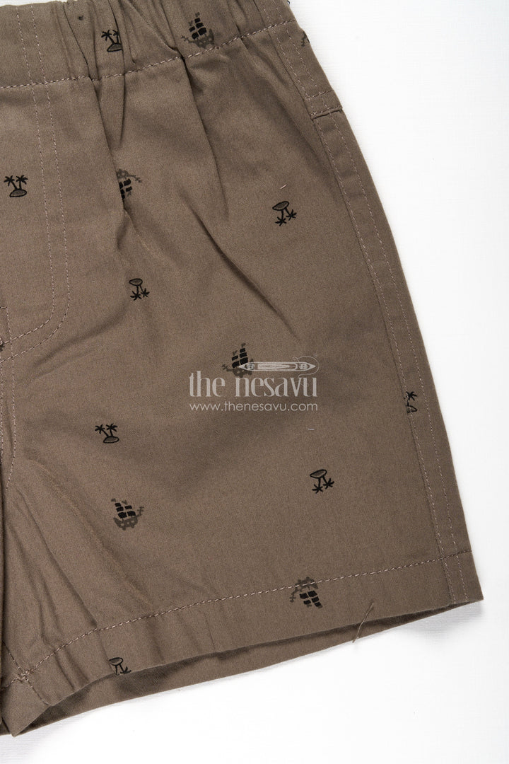 The Nesavu Boys Shorts Boys Khaki Cotton Sweatshirt Shorts with Tropical Palm Tree Print and Comfy Elastic Waistband Nesavu Nesavu Boys Khaki Cotton Sweatshirt Shorts Palm Tree Print Relaxed Everyday Fit