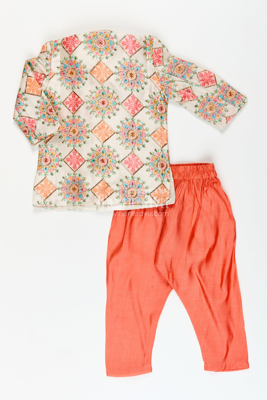 The Nesavu Boys Dothi Set Boys kurta dhoti and pajama set for birthday and traditional functions Nesavu Nesavu boys silk blend kurta dhoti pajama set festive print birthdays poojas