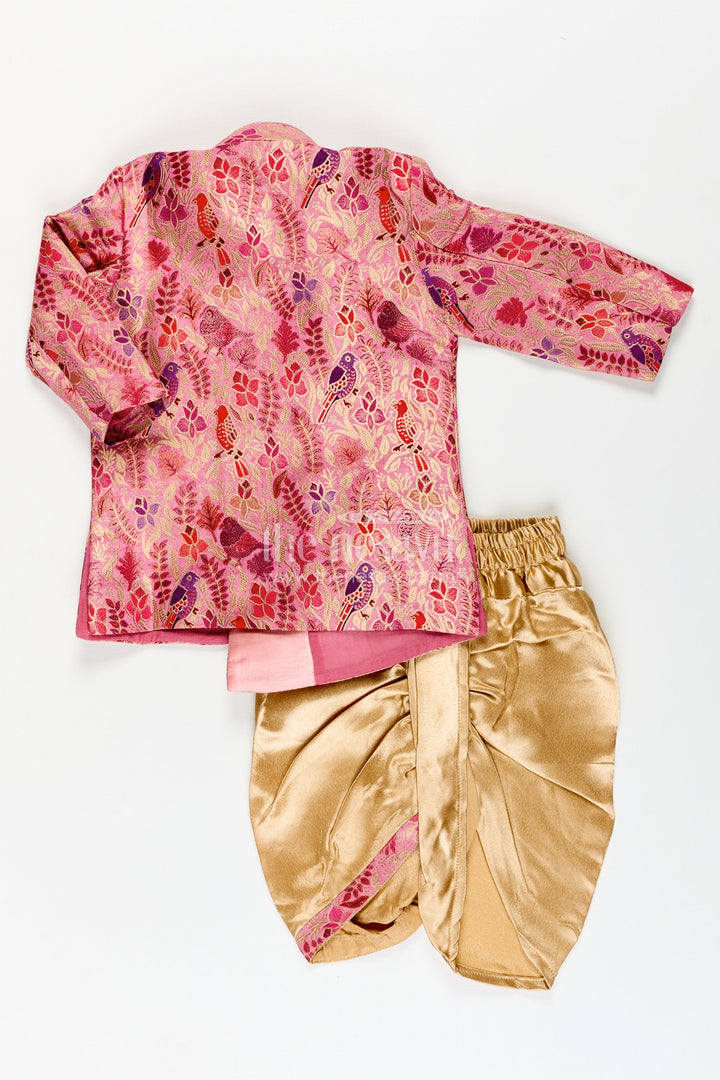 The Nesavu Boys Dothi Set Boys kurta pajama set with bird print for cultural and temple wear Nesavu Nesavu boys kurta pajama set nature-inspired digital bird print cultural events