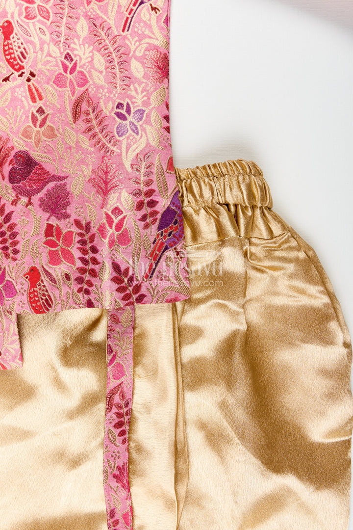 The Nesavu Boys Dothi Set Boys kurta pajama set with bird print for cultural and temple wear Nesavu Nesavu boys kurta pajama set nature-inspired digital bird print cultural events