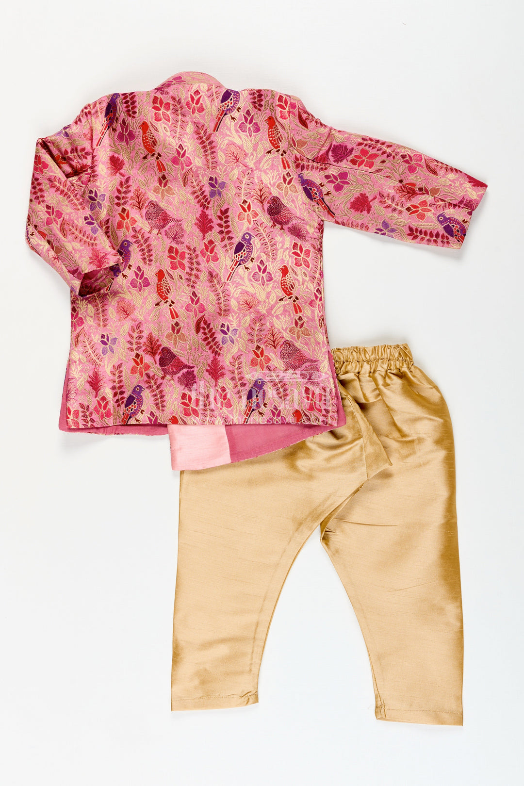 The Nesavu Boys Dothi Set Boys kurta pajama set with bird print for cultural and temple wear Nesavu Nesavu boys kurta pajama set nature-inspired digital bird print cultural events