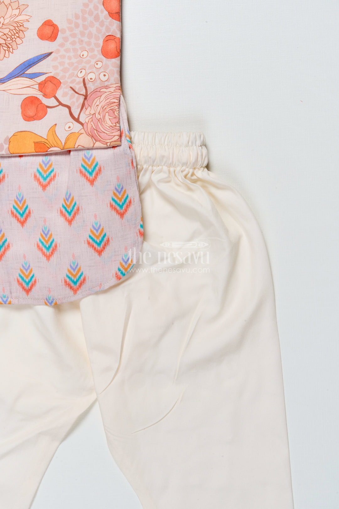 The Nesavu Boys Kurtha Set Boys Kurta Pajama with Printed Jacket for Weddings and Ethnic Functions Nesavu Nesavu boys kurta pajama printed jacket modal silk  perfect weddings festive days