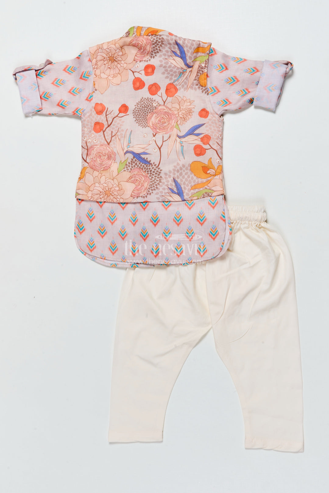 The Nesavu Boys Kurtha Set Boys Kurta Pajama with Printed Jacket for Weddings and Ethnic Functions Nesavu Nesavu boys kurta pajama printed jacket modal silk  perfect weddings festive days