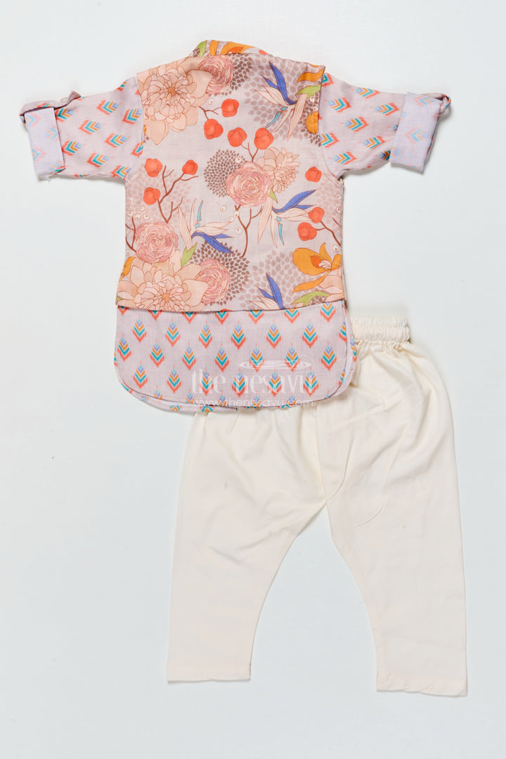 The Nesavu Boys Kurtha Set Boys Kurta Pajama with Printed Jacket for Weddings and Ethnic Functions Nesavu Nesavu boys kurta pajama printed jacket modal silk  perfect weddings festive days