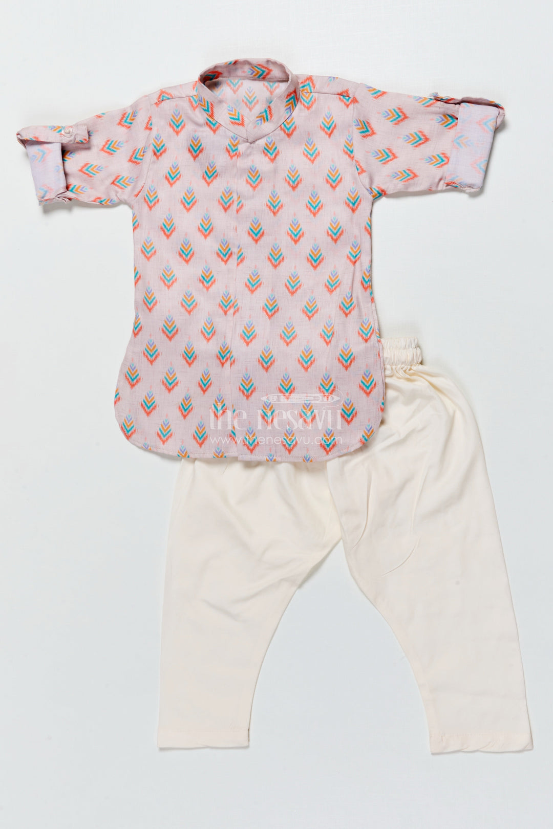 The Nesavu Boys Kurtha Set Boys Kurta Pajama with Printed Jacket for Weddings and Ethnic Functions Nesavu Nesavu boys kurta pajama printed jacket modal silk  perfect weddings festive days