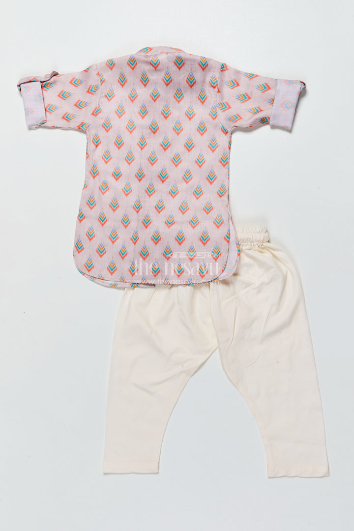 The Nesavu Boys Kurtha Set Boys Kurta Pajama with Printed Jacket for Weddings and Ethnic Functions Nesavu Nesavu boys kurta pajama printed jacket modal silk  perfect weddings festive days