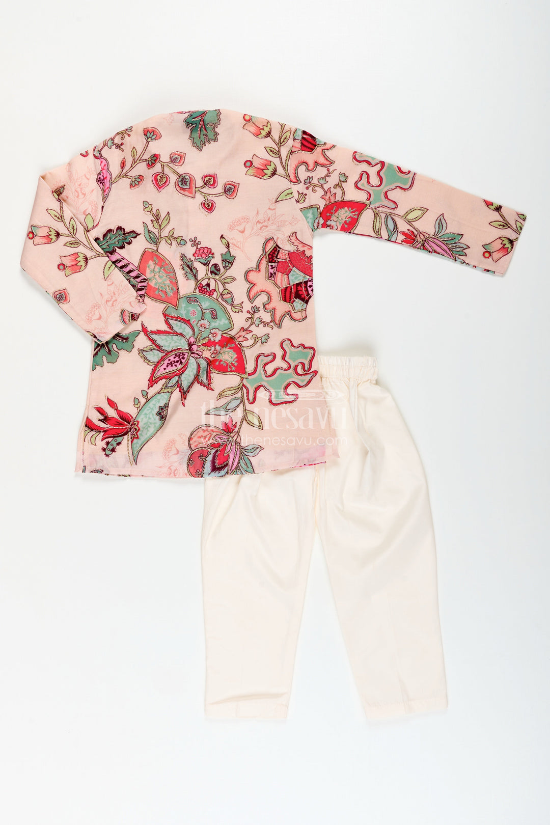 The Nesavu Boys Kurtha Set Boys kurta set for ethnic day and cultural celebrations Nesavu Nesavu boys kurta set floral digital print cotton ethnic functions school celebrations