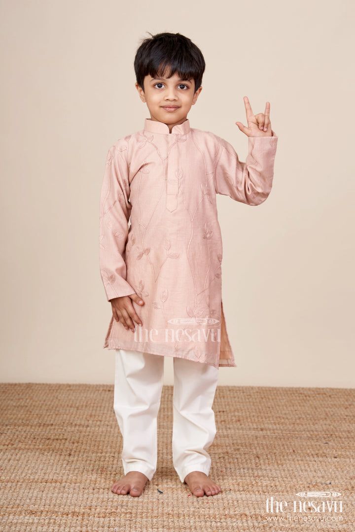 The Nesavu Boys Kurtha Set Boys Kurta Set for Ethnic Functions and Family Celebrations Nesavu Nesavu boys cotton kurta set thread embroidery  ideal ethnic celebrations pujas