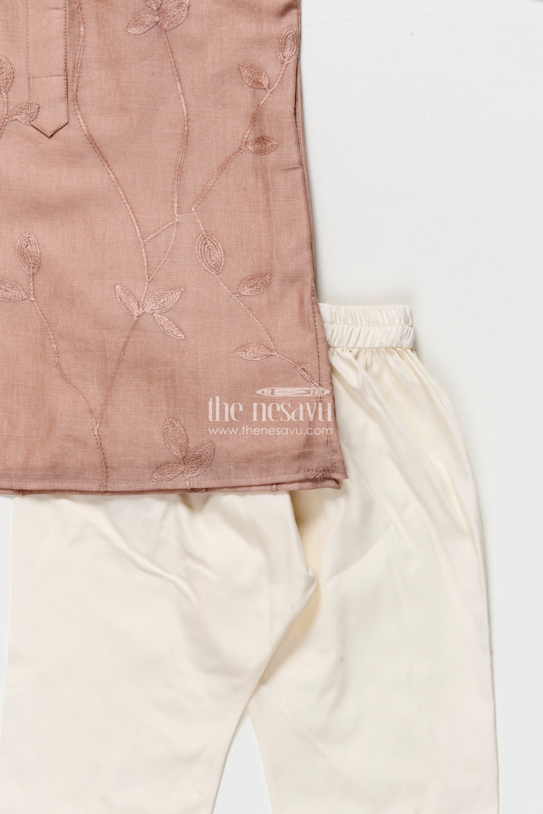 The Nesavu Boys Kurtha Set Boys Kurta Set for Ethnic Functions and Family Celebrations Nesavu Nesavu boys cotton kurta set thread embroidery  ideal ethnic celebrations pujas