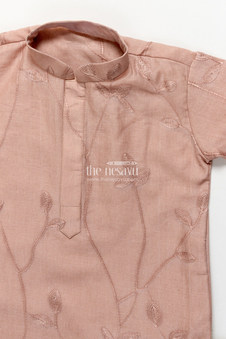 The Nesavu Boys Kurtha Set Boys Kurta Set for Ethnic Functions and Family Celebrations Nesavu Nesavu boys cotton kurta set thread embroidery  ideal ethnic celebrations pujas