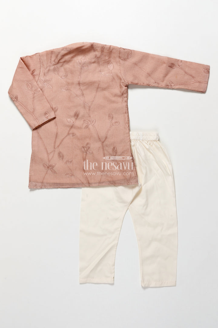 The Nesavu Boys Kurtha Set Boys Kurta Set for Ethnic Functions and Family Celebrations Nesavu Nesavu boys cotton kurta set thread embroidery  ideal ethnic celebrations pujas