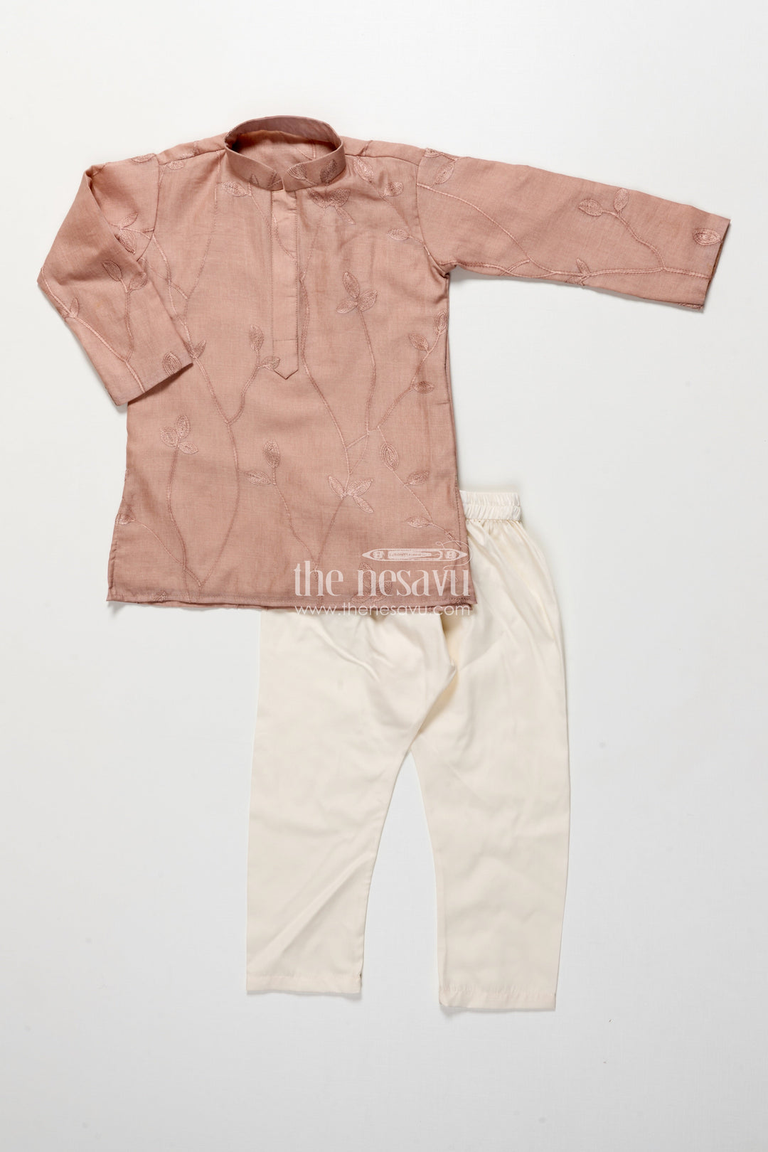 The Nesavu Boys Kurtha Set Boys Kurta Set for Ethnic Functions and Family Celebrations Nesavu Nesavu boys cotton kurta set thread embroidery  ideal ethnic celebrations pujas