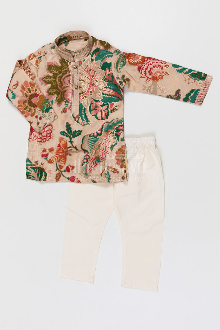 The Nesavu Boys Kurtha Set Boys Kurta Set for Festive Celebrations and Family Functions Nesavu 14 (6M) / Multicolor / Viscose BES955A-14 Nesavu boys viscose blend silk kurta set with designer embroidery for festive wear