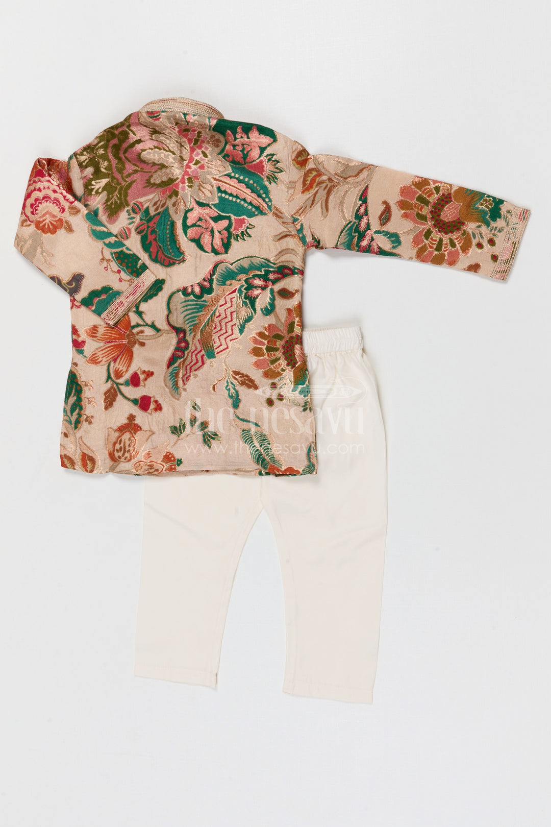 The Nesavu Boys Kurtha Set Boys Kurta Set for Festive Celebrations and Family Functions Nesavu Nesavu boys viscose blend silk kurta set with designer embroidery for festive wear