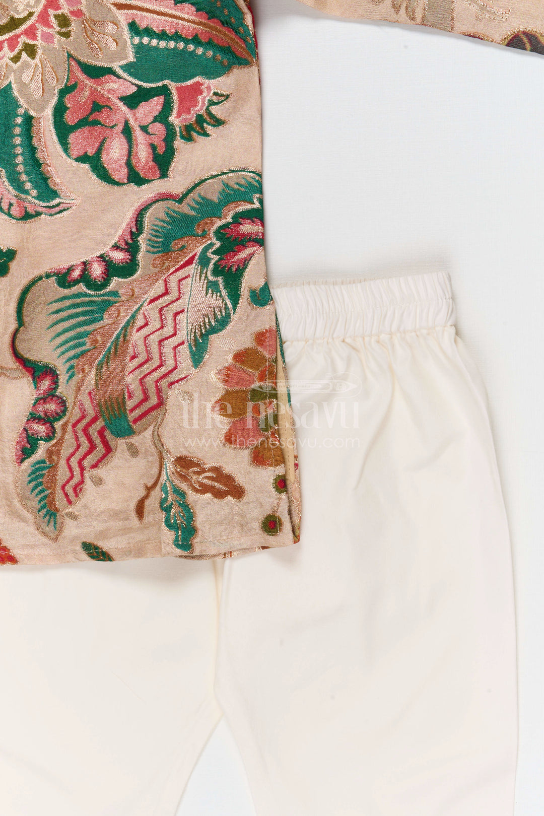 The Nesavu Boys Kurtha Set Boys Kurta Set for Festive Celebrations and Family Functions Nesavu Nesavu boys viscose blend silk kurta set with designer embroidery for festive wear