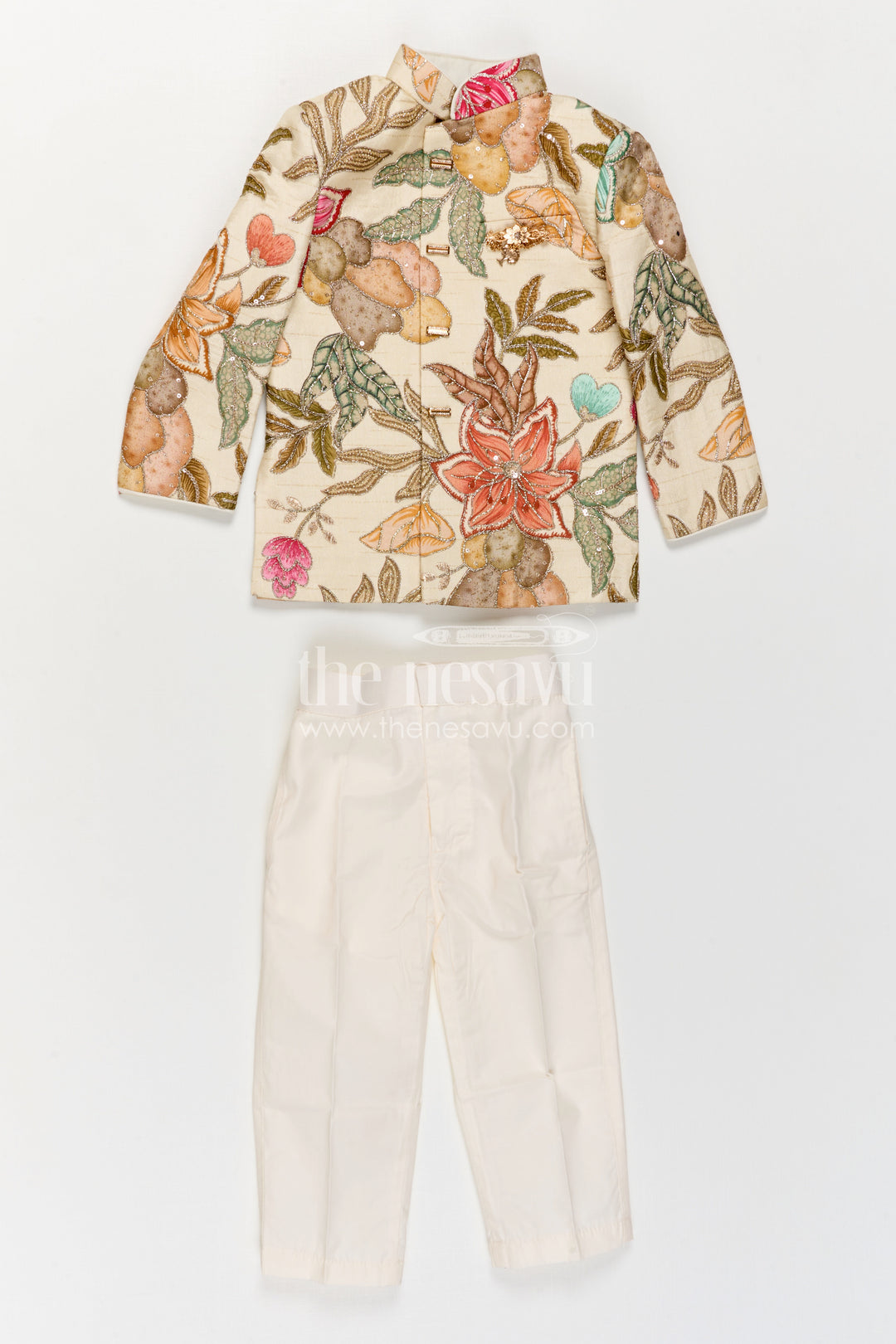 The Nesavu Boys Kurtha Set Boys Kurta Set for Festive Celebrations and Traditional Functions Nesavu Nesavu Boys Kurta Set For Festive Occasions With Viscose Blend Silk And Digital Print Design