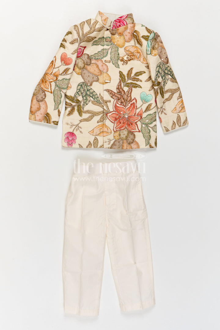 The Nesavu Boys Kurtha Set Boys Kurta Set for Festive Celebrations and Traditional Functions Nesavu Nesavu Boys Kurta Set For Festive Occasions With Viscose Blend Silk And Digital Print Design