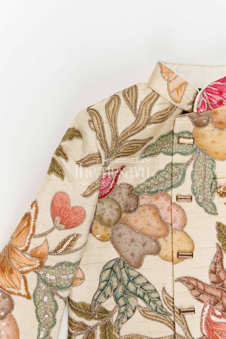 The Nesavu Boys Kurtha Set Boys Kurta Set for Festive Celebrations and Traditional Functions Nesavu Nesavu Boys Kurta Set For Festive Occasions With Viscose Blend Silk And Digital Print Design