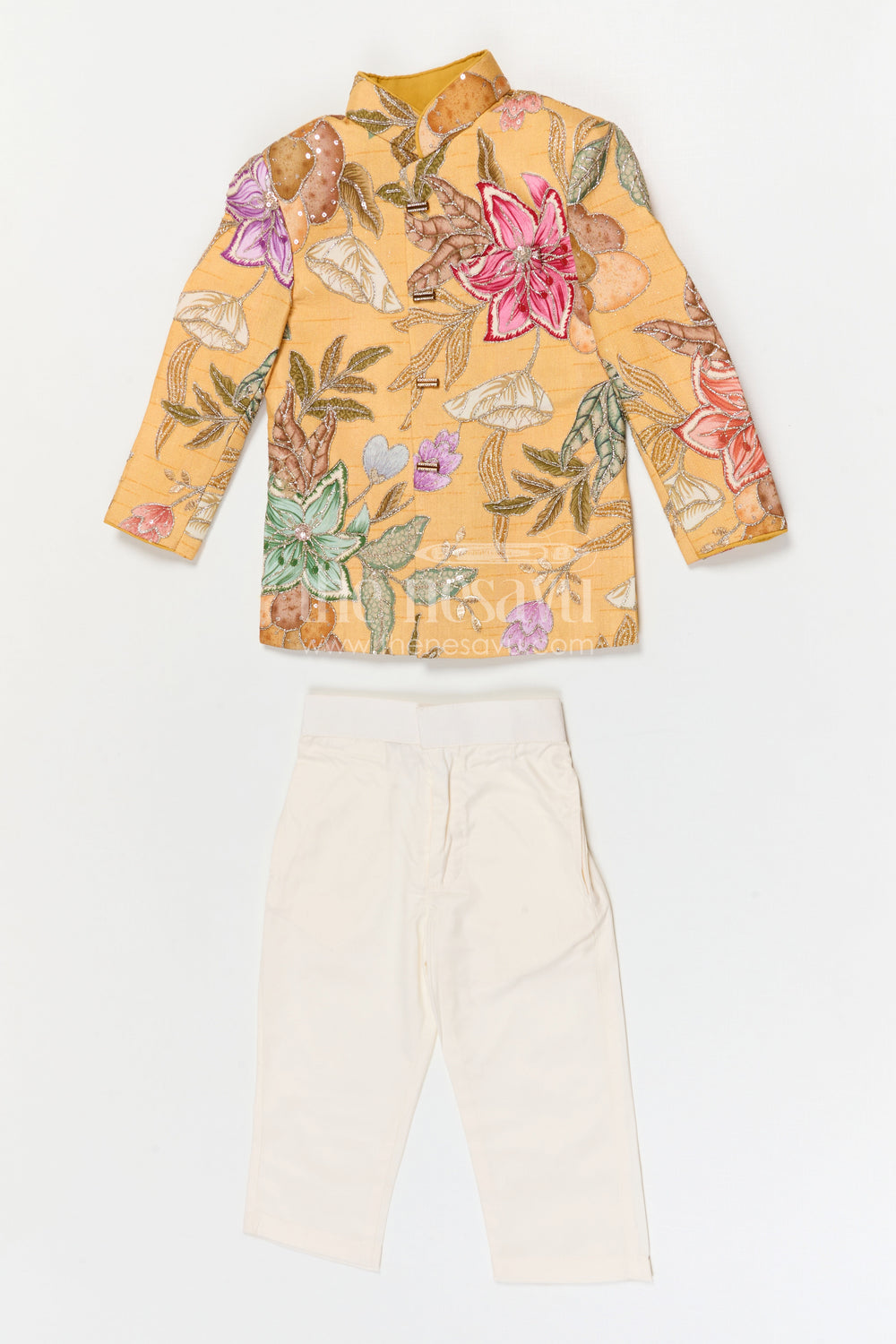 The Nesavu Boys Kurtha Set Boys Kurta Set for Festive Celebrations and Traditional Gatherings Nesavu Nesavu boys viscose blend silk kurta set with digital print for festive celebrations