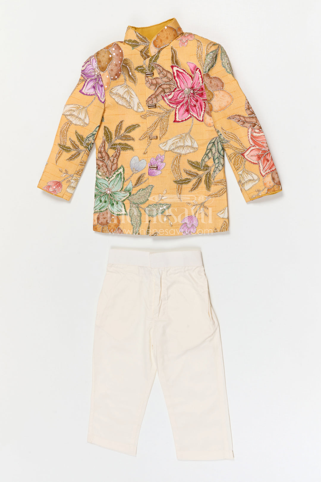 The Nesavu Boys Kurtha Set Boys Kurta Set for Festive Celebrations and Traditional Gatherings Nesavu Nesavu boys viscose blend silk kurta set with digital print for festive celebrations