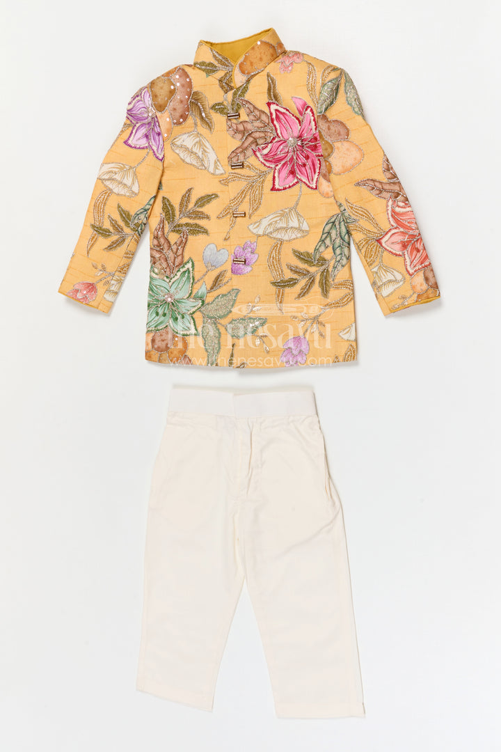 The Nesavu Boys Kurtha Set Boys Kurta Set for Festive Celebrations and Traditional Gatherings Nesavu Nesavu boys viscose blend silk kurta set with digital print for festive celebrations