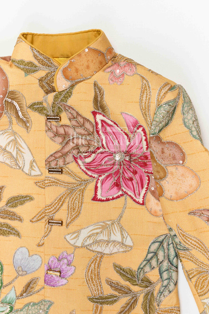 The Nesavu Boys Kurtha Set Boys Kurta Set for Festive Celebrations and Traditional Gatherings Nesavu Nesavu boys viscose blend silk kurta set with digital print for festive celebrations