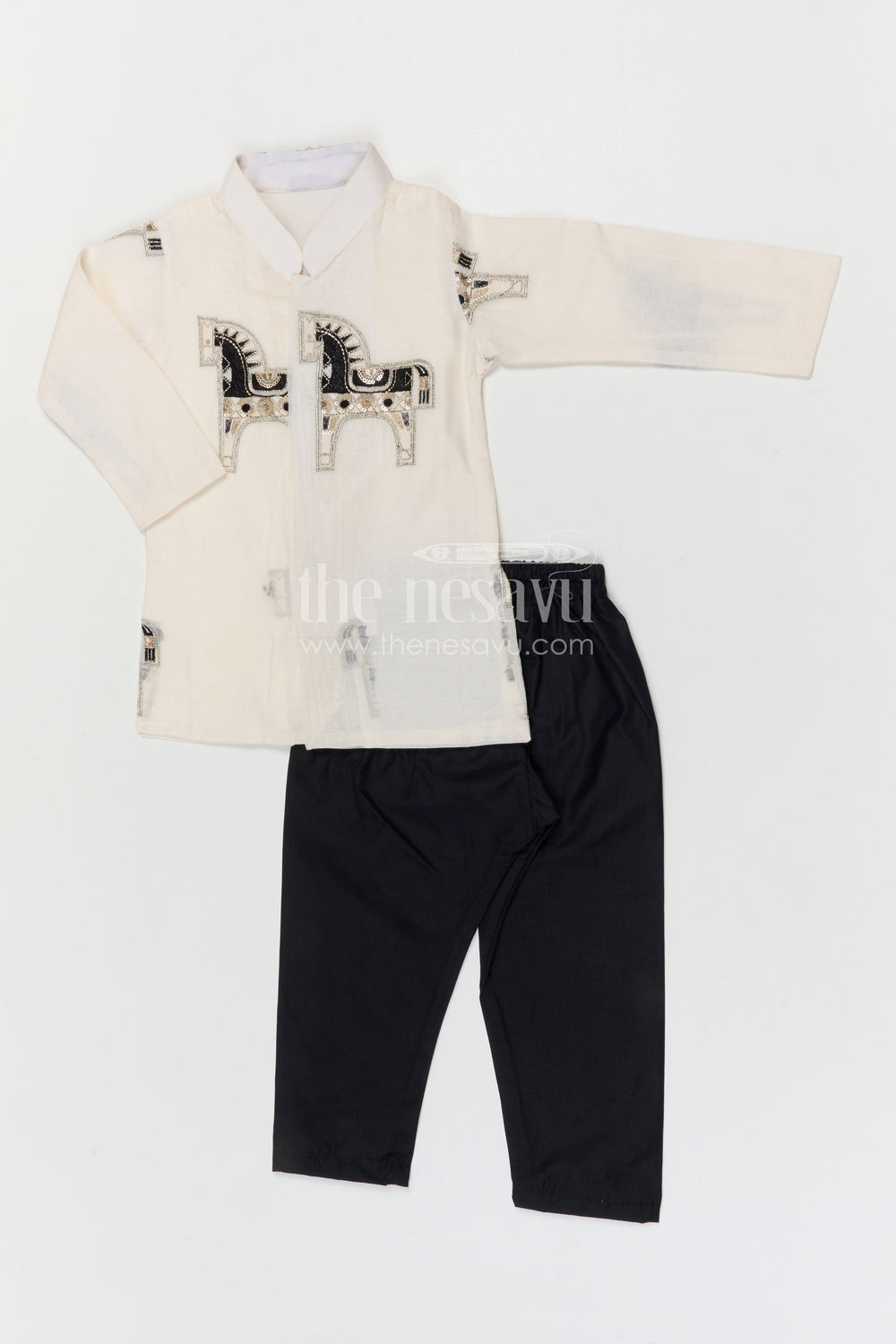 The Nesavu Boys Kurtha Set Boys Kurta Set for Festive Celebrations and Traditional Wear Nesavu Nesavu boys cotton kurta set with thread embroidery for festive celebrations and traditional wear