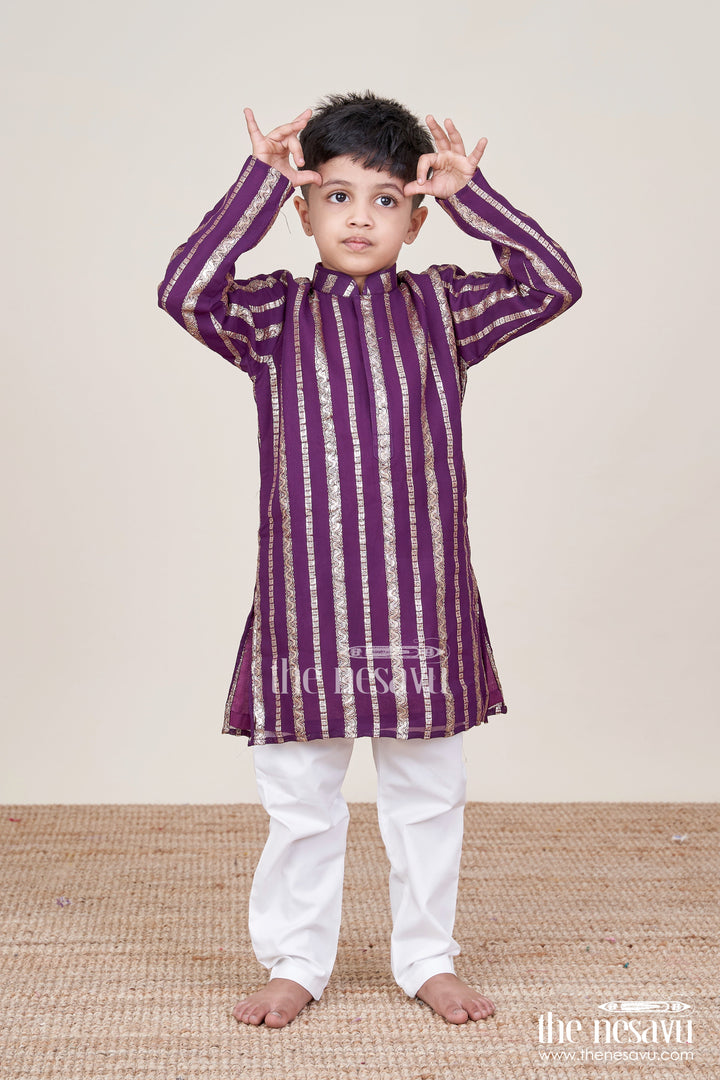 The Nesavu Boys Kurtha Set Boys Kurta Set for Festive Functions and Family Celebrations Nesavu 14 (6M) / Purple BES760A-14 Nesavu boys kurta set banaras fabric zari work weddings festive occasions