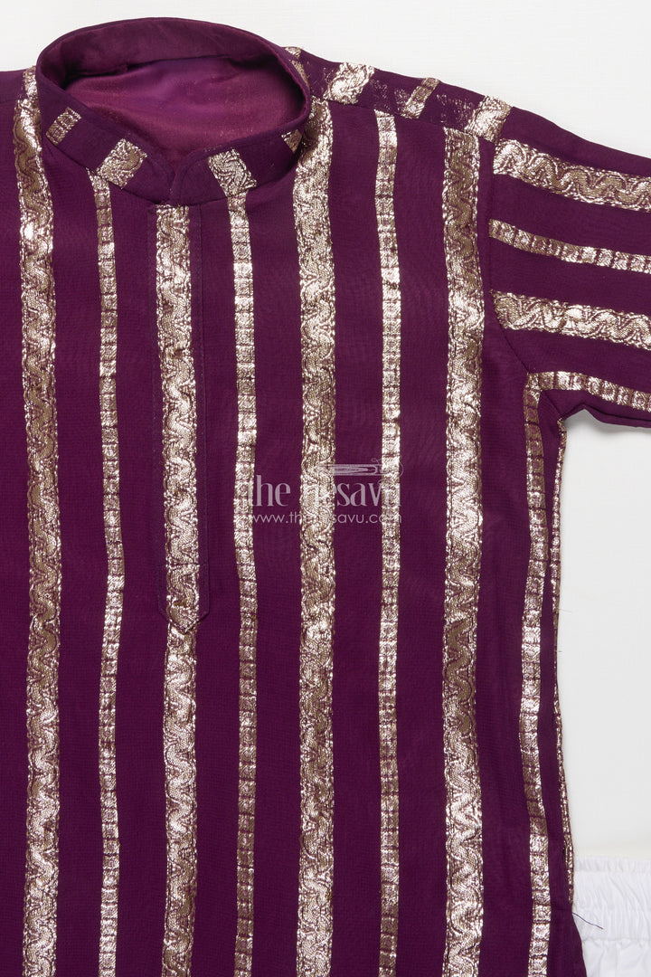 The Nesavu Boys Kurtha Set Boys Kurta Set for Festive Functions and Family Celebrations Nesavu Nesavu boys kurta set banaras fabric zari work weddings festive occasions