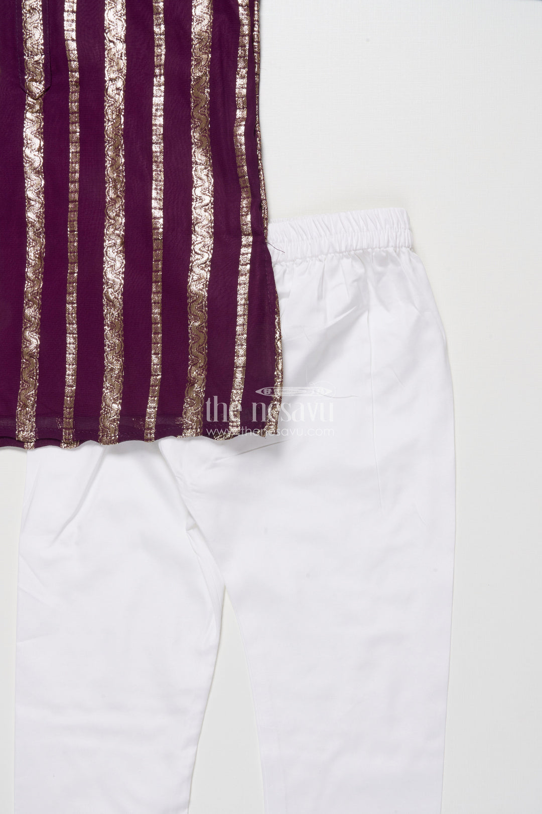 The Nesavu Boys Kurtha Set Boys Kurta Set for Festive Functions and Family Celebrations Nesavu Nesavu boys kurta set banaras fabric zari work weddings festive occasions