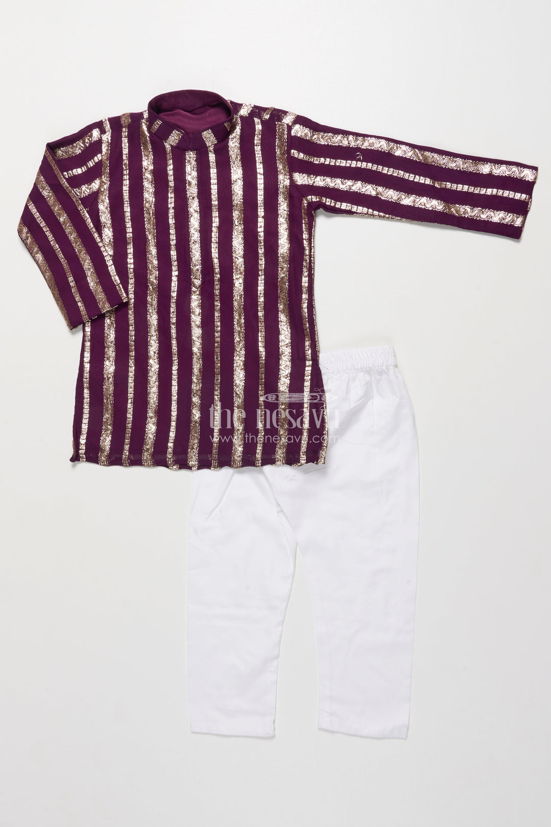 The Nesavu Boys Kurtha Set Boys Kurta Set for Festive Functions and Family Celebrations Nesavu Nesavu boys kurta set banaras fabric zari work weddings festive occasions